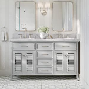 Kensington 61 in. W x 22 in. D x 36 in . H Freestanding Bath Vanity in Grey with White Marble Top