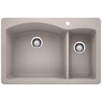 DIAMOND Dual Mount Granite Composite 33 in. 1-Hole 70/30 Double Bowl Kitchen Sink in Concrete Gray