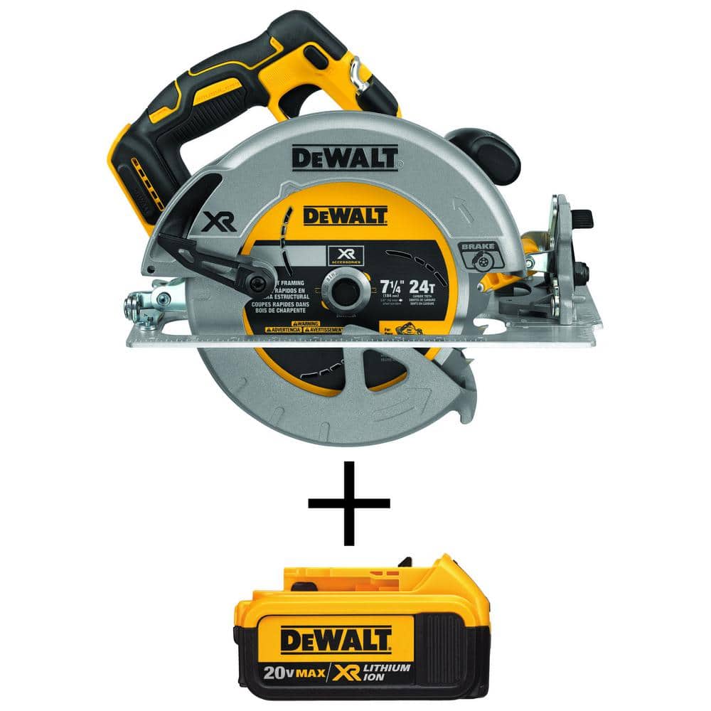 DEWALT 20V MAX XR Cordless Brushless 7-1/4 in. Circular Saw and (1) 20V MAX XR Premium Lithium-Ion 4.0Ah Battery -  DCS570BW204