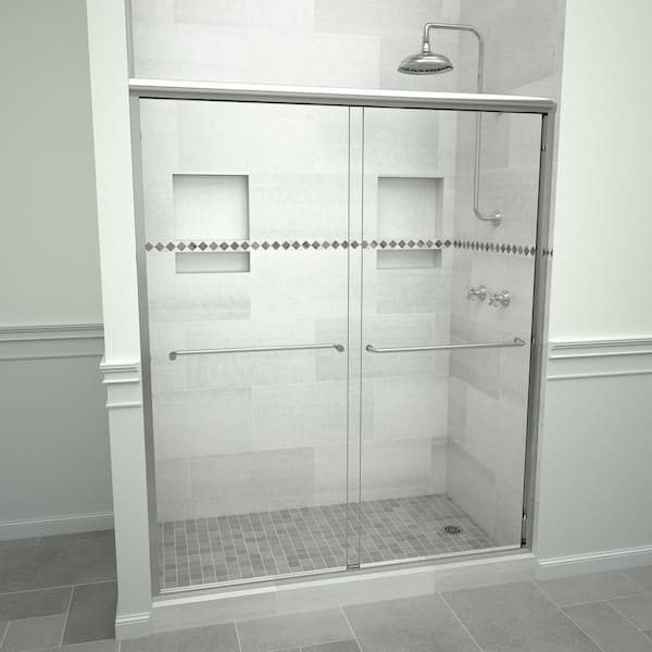 Tile Redi 6000 Series 60 in. W x 72 in. H Sliding Semi-Frameless Shower Doors in Polished Chrome with Towel Bar and Clear Glass