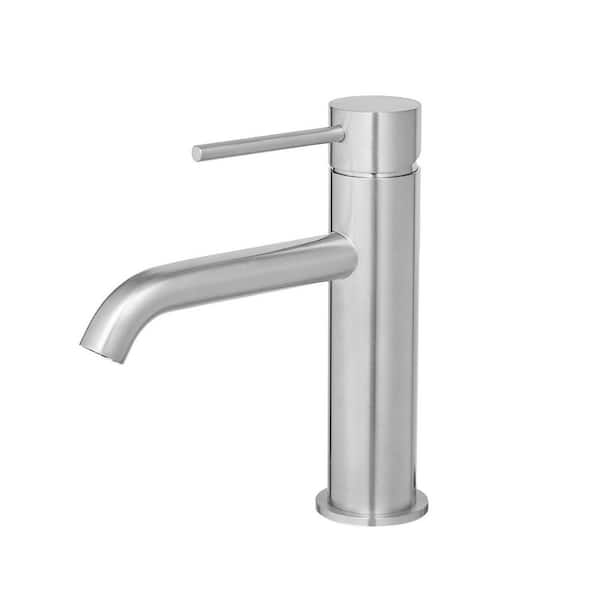 Modern Single Handle Single Hole Bathroom Faucet Deck Mount Spot Resistant in Brushed Nickel
