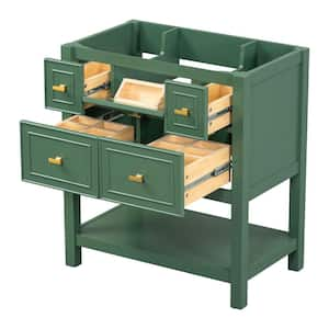 29.56 in. W x 17.79 in. D x 33 in. H Bath Vanity Cabinet without Top in Green with 5 Drawers