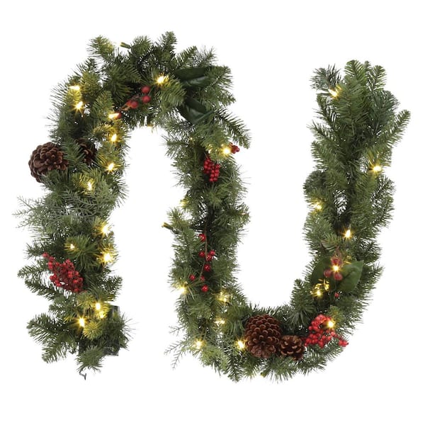 Home Accents Holiday 6 Ft Winslow Fir, Battery Operated Outdoor Garland Lights With Timer