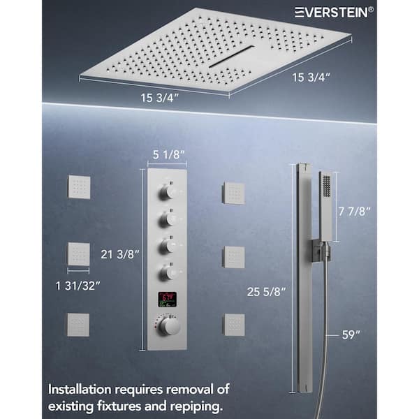 EVERSTEIN Merrin 64 LED 15-Spray 16 Dual Ceiling Mount Shower