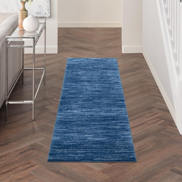 Essentials 2 ft. x 10 ft. Navy Blue Kitchen Runner Solid Contemporary Indoor/Outdoor Patio Area Rug