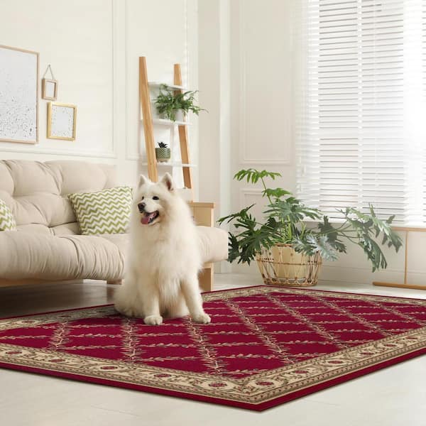House Collection Non-Slip Rubberback Trellis Design 3x5 Indoor Area Rug, 3 ft. 3 in. x 5 ft., Red Trellis