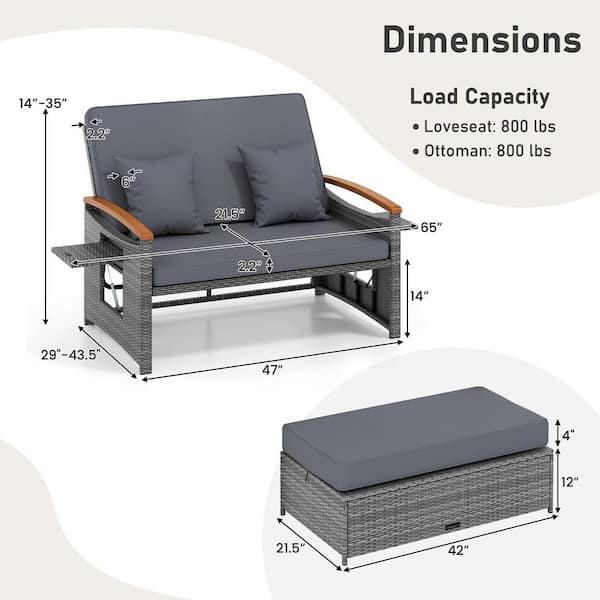 Liviza Wicker Outdoor Day Bed with Gray Cushions OUS75138GR - The
