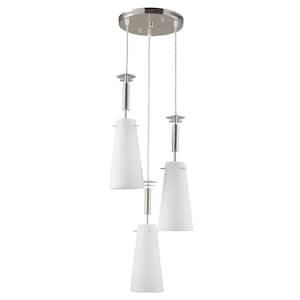 3-Light Satin Nickel Ceiling Mini Pendant with Etched White Glass