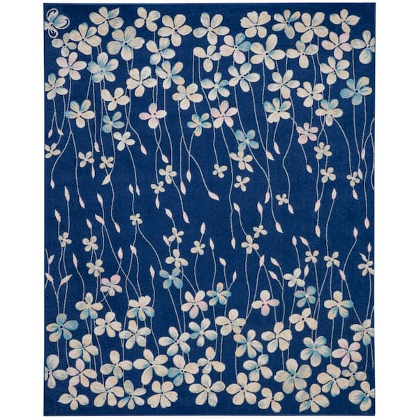 Nourison Tranquil Navy Blue 8 ft. x 10 ft. Floral Modern Area Rug