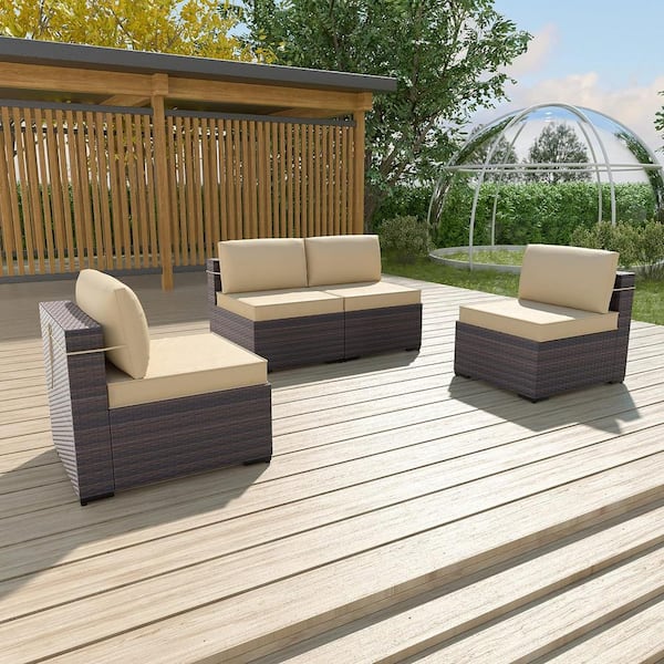Halmuz 4-Piece Wicker Outdoor Sectional Sofa Sets with Sand Cushions
