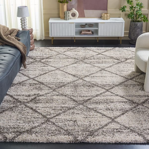 Hudson Shag 10 ft. x 14 ft. Gray/Beige Geometric Diamonds Area Rug