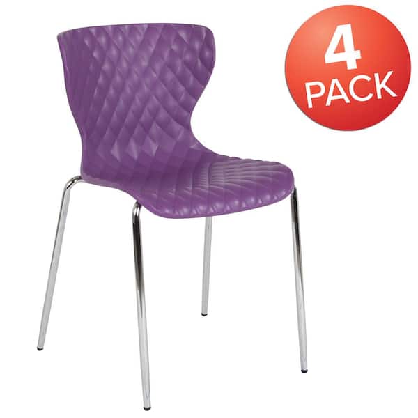 Plastic Stackable Chairs in Purple (Set of 4)