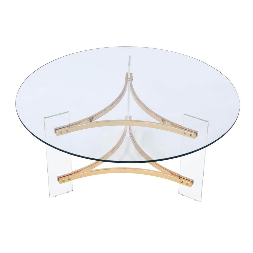 Sosi 41'' Round Clear Glass and Gold Acrylic Coffee Table