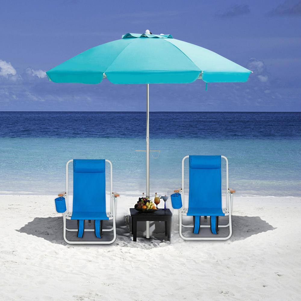 Costway 6.5FT Patio Beach Umbrella Sun Shade Tilt W/Carry Bag Blue