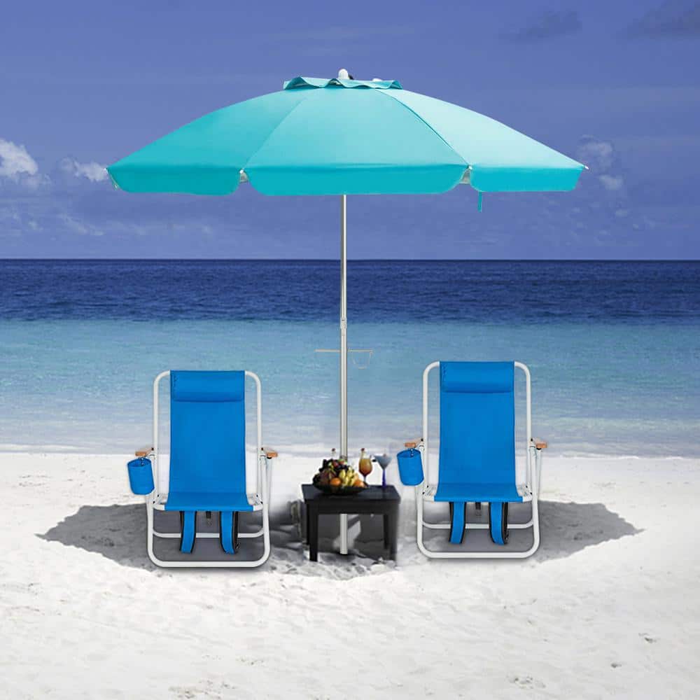 Costway 6.5FT Patio Beach Umbrella Sun Shade Tilt W/Carry Bag Blue