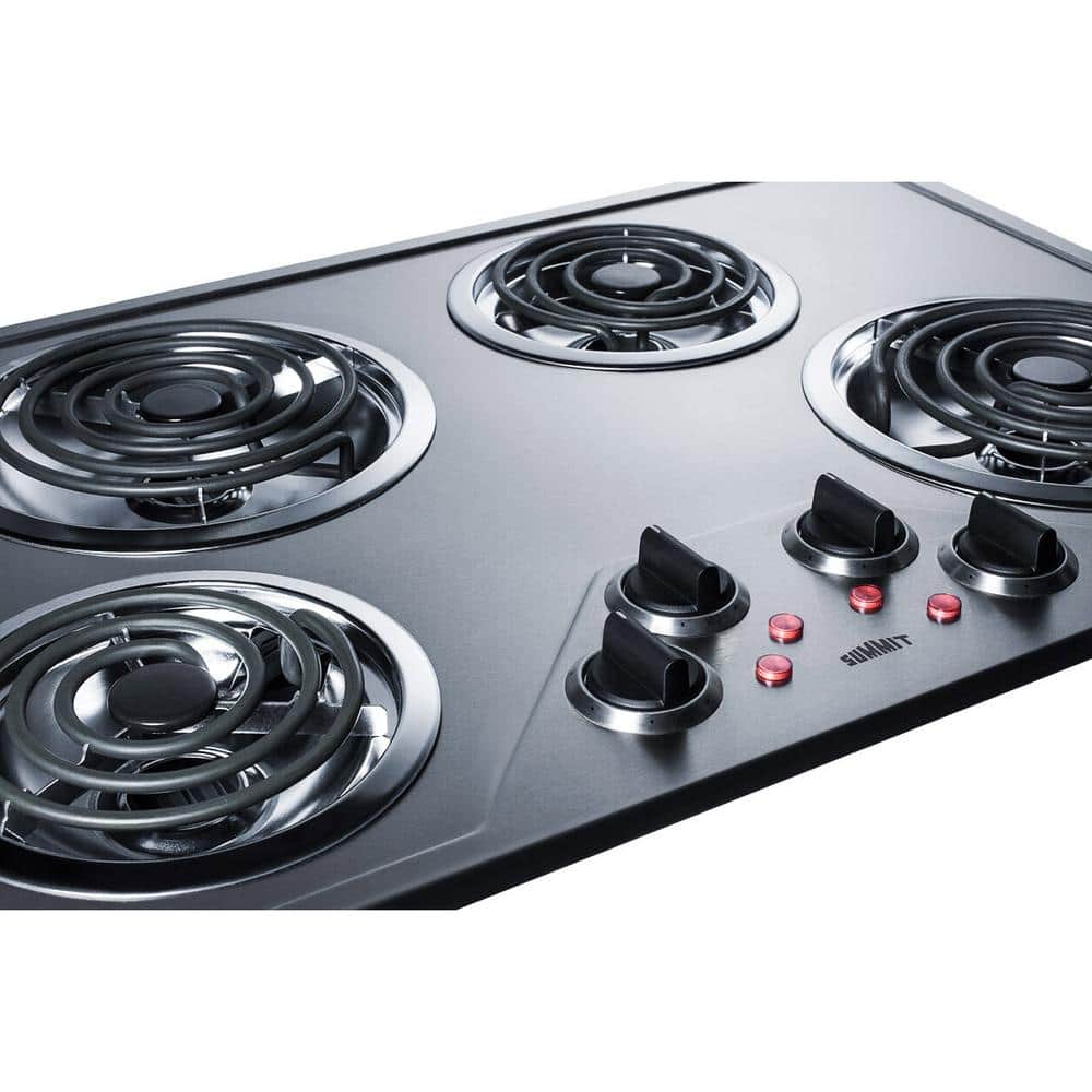 Summit 30" Stainless Steel 4-Burner Electric Cooktop