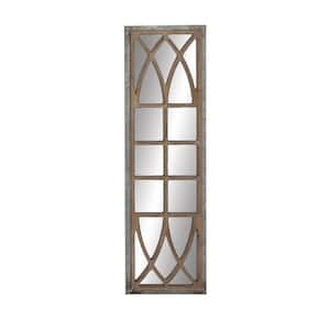 52 in. x 15 in. Window Pane Inspired Rectangle Framed Brown Wall Mirror