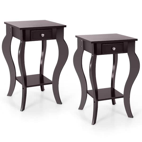 Gymax 2PCS 16.5 in. W x 16.5 in. D x 23 in. H End Table Accent Side Table Nightstand w/Drawer & Bottom Shelf Brown