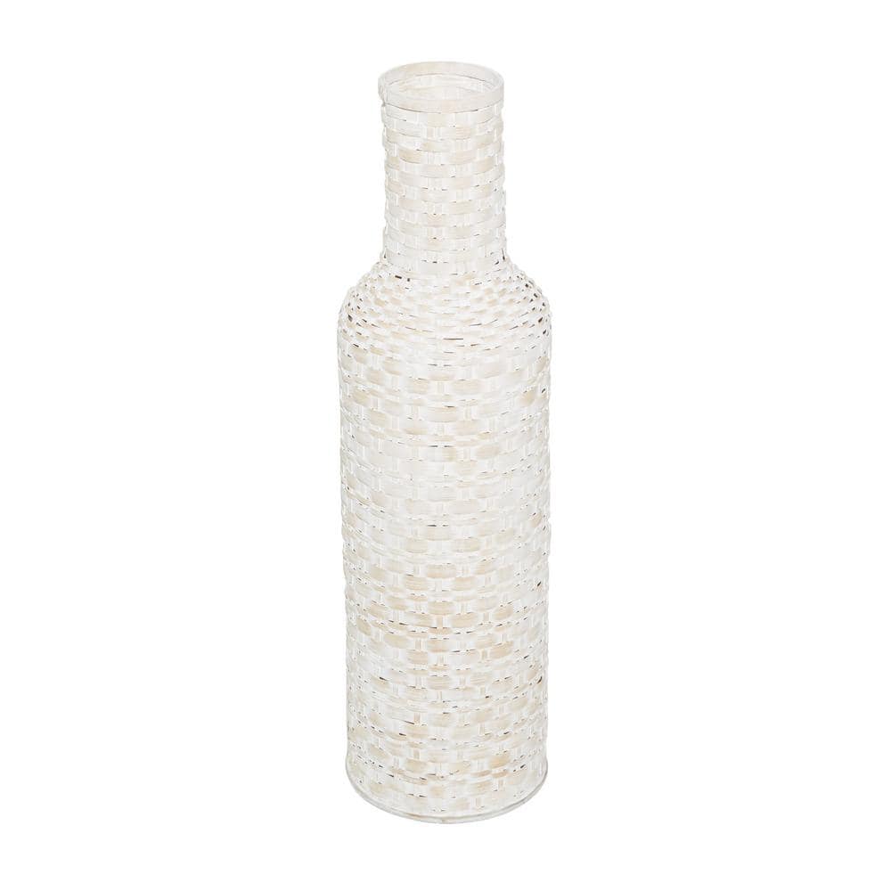 Bohemian Chic 30" White Woven Metal Floor Vase