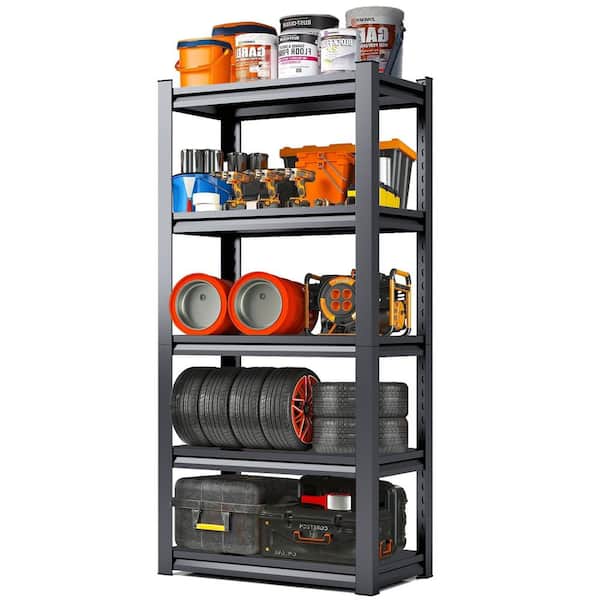 5-Tiers Steel Adjustable Boltless Garage Storage Shelving Unit in Black (31.5 in. W x 63 in. H x 15.7 in. D)
