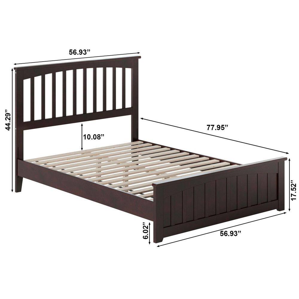 Espresso Full Wood Platform Bed with Slatted Headboard and Footboard