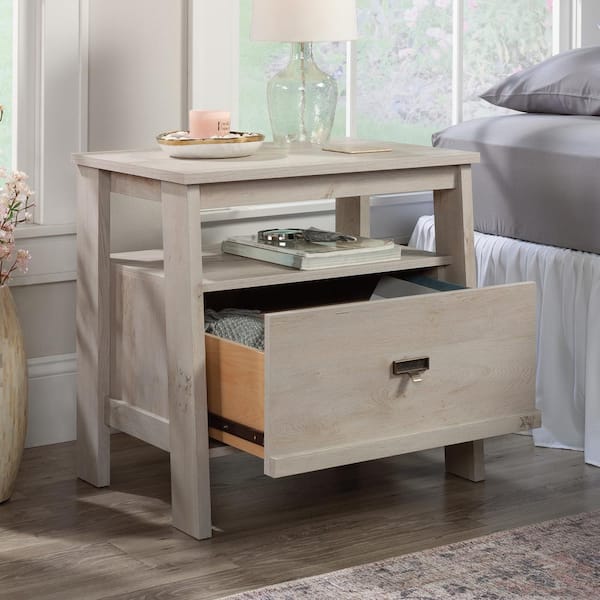 SAUDER Trestle 1-Drawer Chalked Chestnut Nightstand 25.118 in. x 26.378 in. x 19.055 in.
