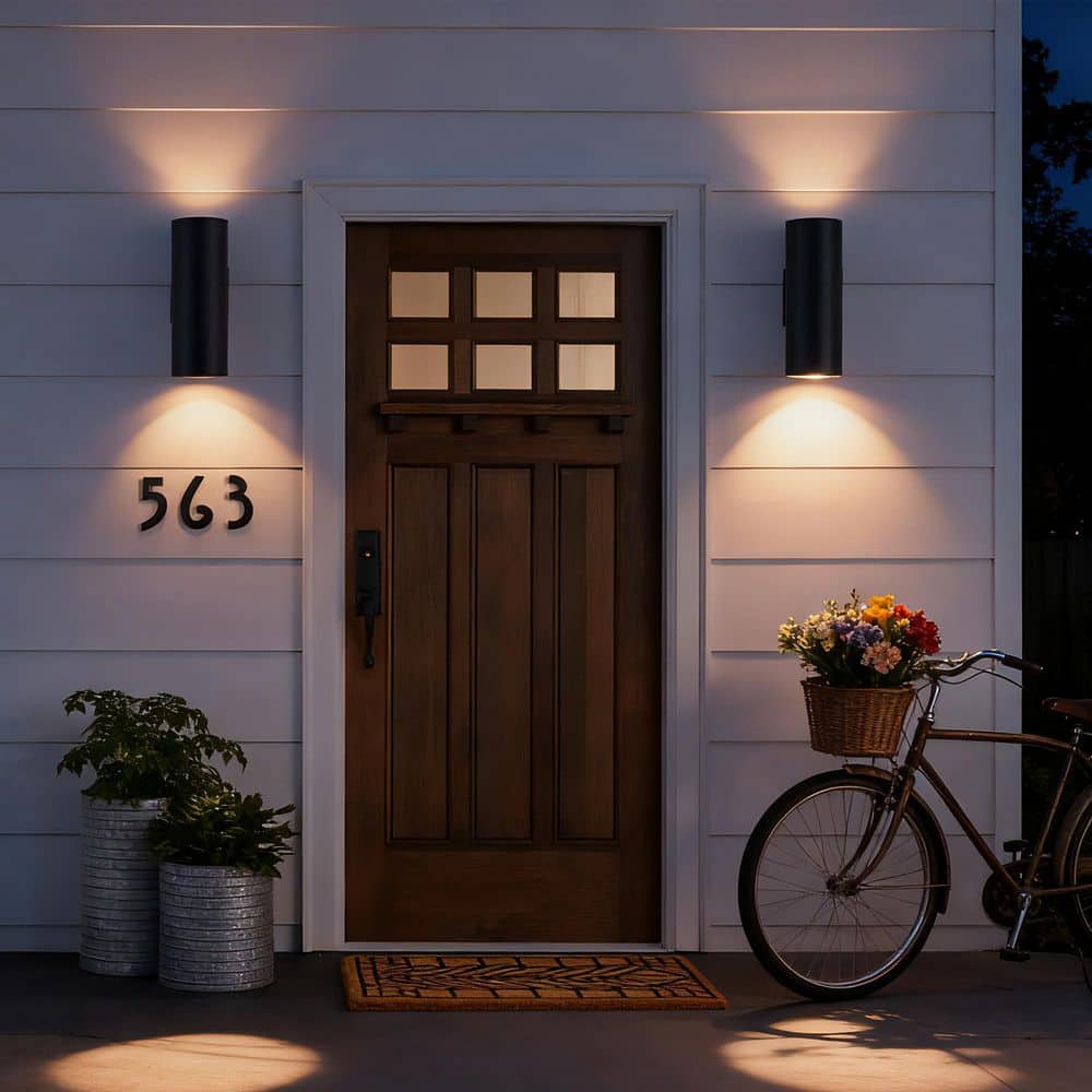 Modern 14 in. Black Cylinder Outdoor Wall Light Sconce Porch Light Patio Light (2-Pack), No Bulb Included price history on PriceWatchPro