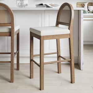 Bailey 29 in. Light Brown Woven Rattan Back and Solid Wood, Legs Bar Stool with Padded Seat