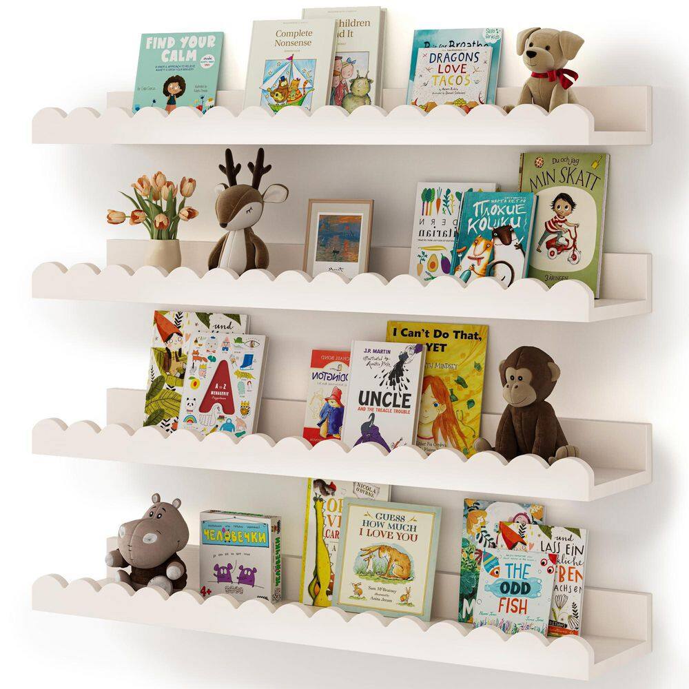 23 in. W x 4.7 in. D White Composite Decorative Wall Shelf Book Shelves, 4-Pack