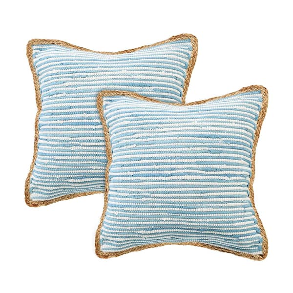 Unbranded Raeleigh Blue Striped Cotton Blend 20 in. x 20 in. Indoor Throw Pillow (Set of 2)