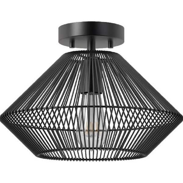 Hampton Bay Savannah 13 in. 1L black paper twine Flush Mount