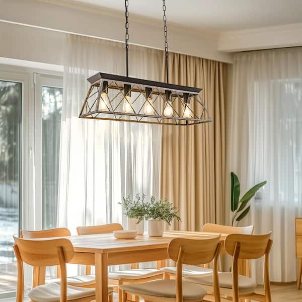 5-Light Black and Rust Farmhouse Chandelier, Vintage Ceiling Light Fixture for Kitchen Island, Bar, and Dining Room