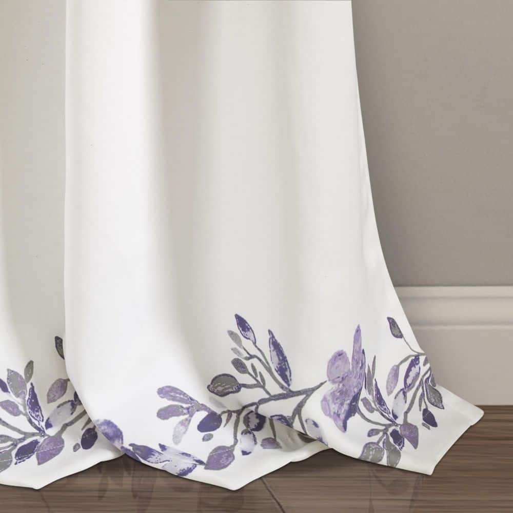 Tanisha Purple and Gray Floral Polyester Blackout Curtain Panels