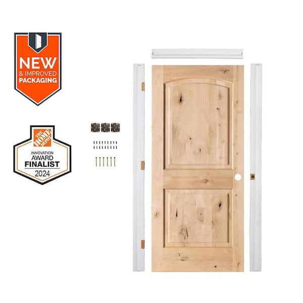 Assembly Required 32 in. x 80 in. Arch Top Knotty Alder Left-Hand Stainable Single Interior Door Kit w/Separate Jamb