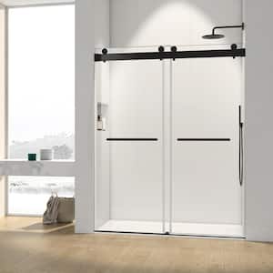 72 in. W x 76 in. H Sliding Frameless Shower Door in Matte Black with Tempered Glass and Buffer