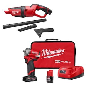 M12 FUEL 12V Lithium-Ion Brushless Cordless Stubby 3/8 in. Impact Wrench Kit with M12 Cordless Compact Vacuum
