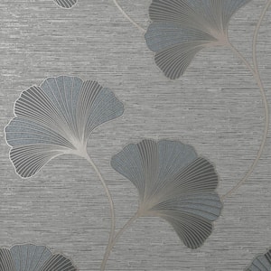 Miya Grey Ginkgo Vinyl Non-Pasted Textured Wallpaper