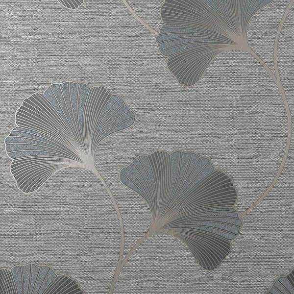 Fine Decor Miya Grey Ginkgo Textured Vinyl Non-Pasted Wallpaper Sample