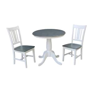 Hampton 3-Piece 30 in. White/Heather Gray Round Solid Wood Dining Set with San Remo Chairs