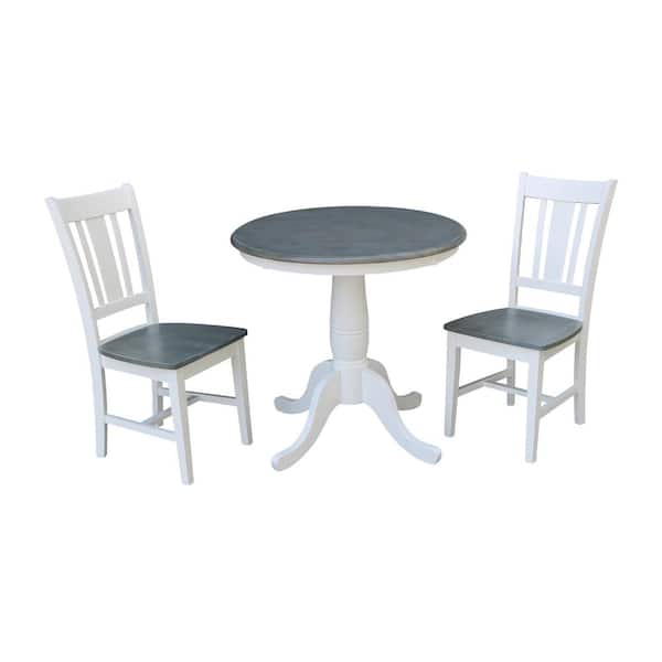 International Concepts Hampton 3-Piece 30 in. White/Heather Gray Round Solid Wood Dining Set with San Remo Chairs