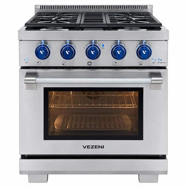 Randolph Pro 30 in. 4-Burner Natural Gas Range with Convection Oven and Infrared Broiler in Stainless Steel
