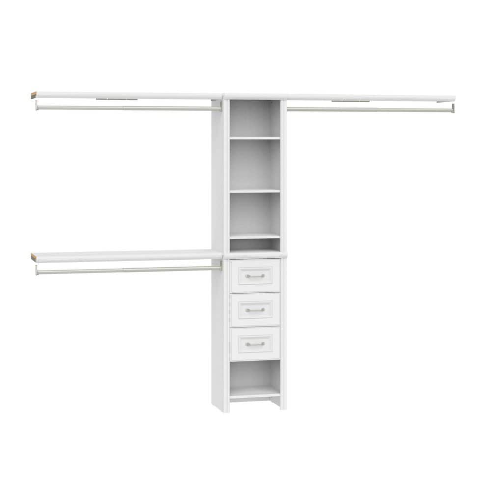Impressions 48.97-112.97 in. W White Adjustable 8-Shelf 3-Drawer Wood Closet System