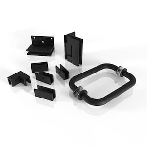 78 in. 90 Degree Wall Hinged Hardware Pack in Matte Black with Handle