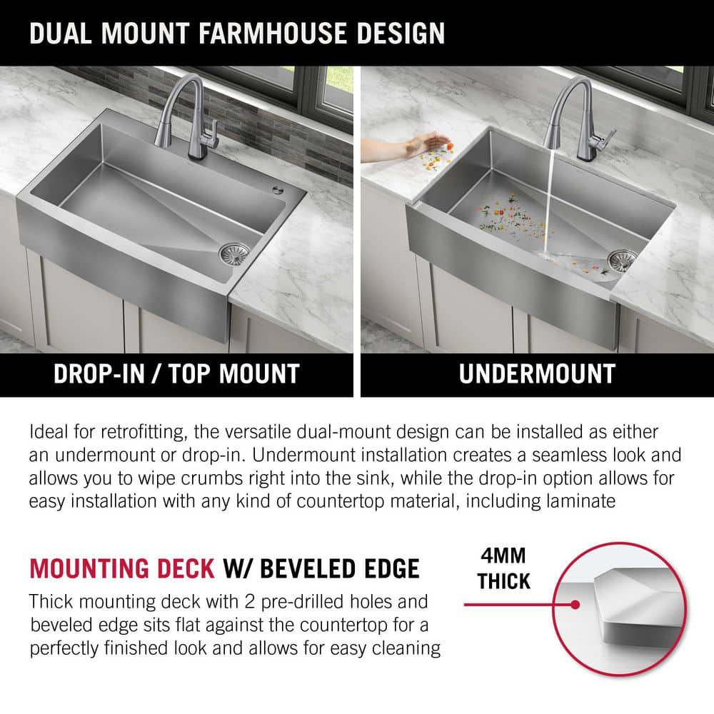 30-Inch Brushed Stainless Steel Farmhouse Drop-In Sink