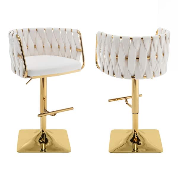 Best Quality Furniture Debra 34 in. Upholstered Cream Low Back Gold Metal Frame Adjustable Bar Stool with Velvet Fabric (Set of 2)