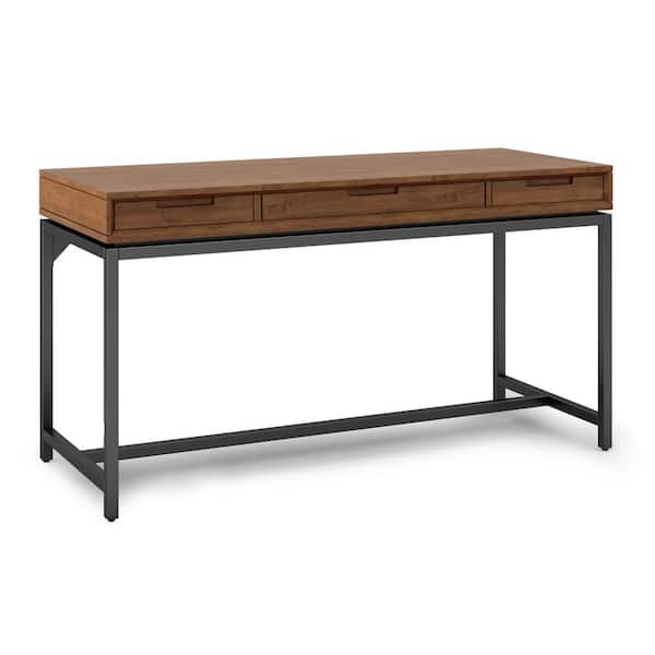Simpli Home Banting Solid Hardwood Industrial 60 in. Wide Desk in Medium Saddle Brown