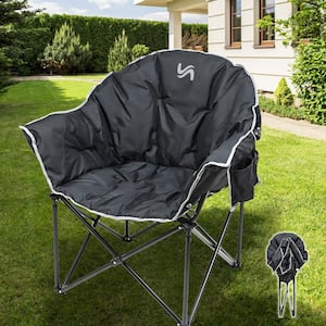 Oversized Camping Chair, Fully Padded Folding Moon Saucer Chair, Heavy-Duty Folding Chair with Cup Holder & Carry Bag