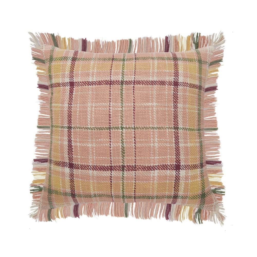 Angelica Pink / Green Striped Fringed Casual Soft Poly-fill 20 in. x 20 in.