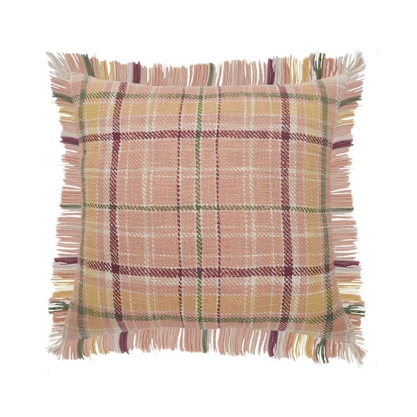 Unbranded Angelica Pink / Green Striped Fringed Casual Soft Poly-fill 20 in. x 20 in. Indoor  Throw Pillow