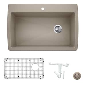 Diamond 33.5 in. Drop-in/Undermount Single Bowl Truffle Granite Composite Kitchen Sink Kit with Accessories